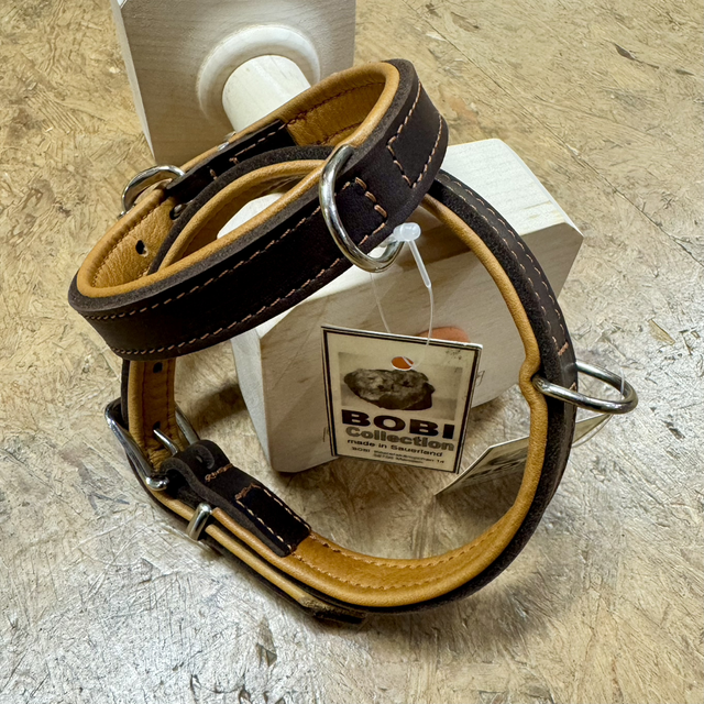 BOBI Lederhalsband „Bison“ – Braun/Natur, 20 mm