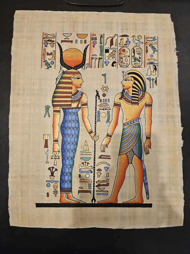 Goddess Hathor &amp; Egyptian Pharaoh Papyrus Art – Ancient Egyptian Royal Wall Decor