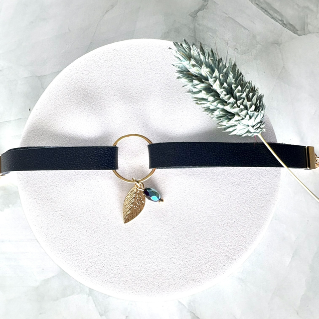 Bracelet INFINE Doré à l’Or Cuir Bleu nuit 