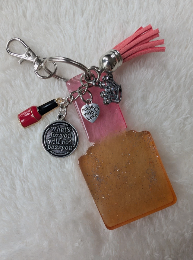 Nail Polish Themed Keyring (Gold & Pink Design)