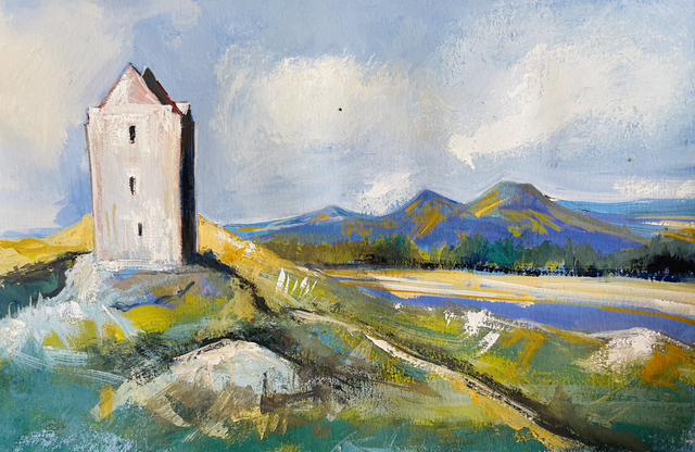 Print- Smailholm Tower with Eildons View