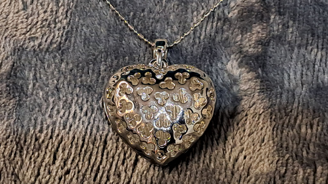 Silver Coloured Filigree Heart Pendant Necklace With Rainbow Back