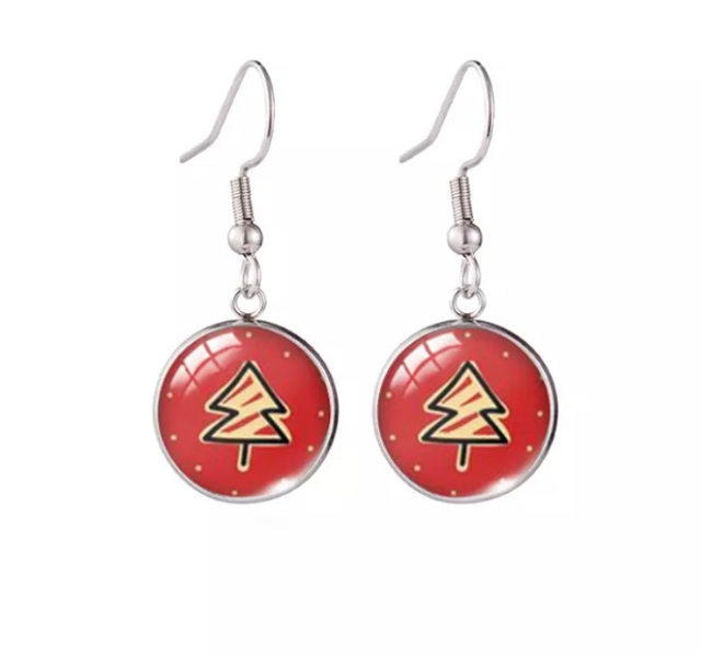 Christmas Tree Circular Drop Earrings