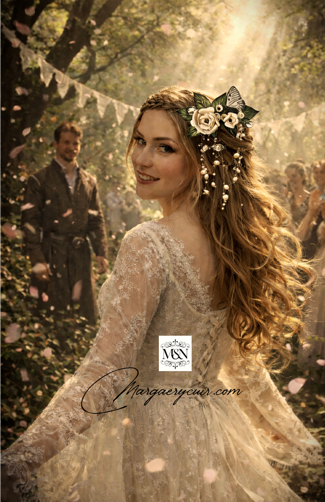 Peigne de mariage roses et papillon 3