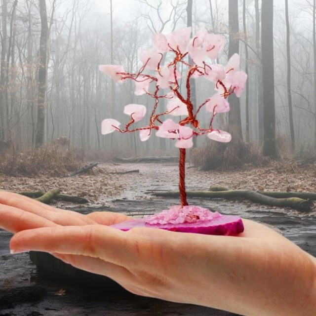Arbre "Quartz rose" sur agate