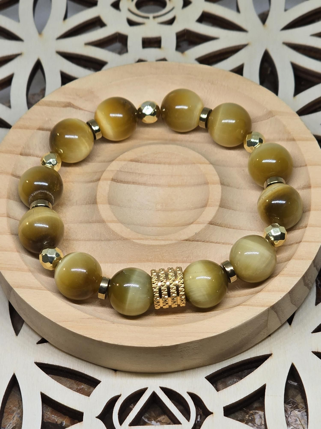 Bracelet Œil de tigre doré XL 1,2 cm 