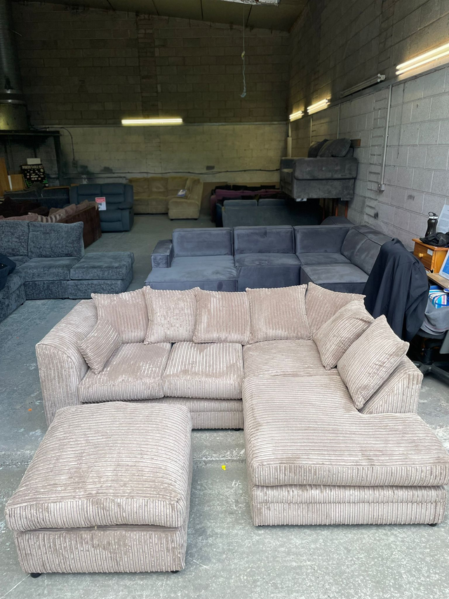Ex Display Beige Corner Sofa with Footstall 