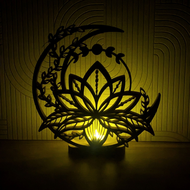 Lune de lotus lumineuse en chêne massif