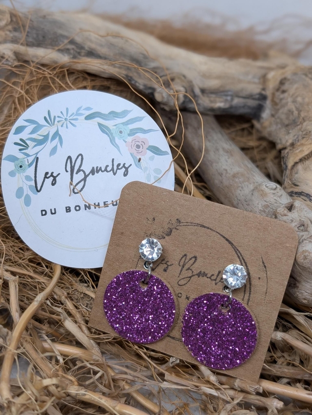Boucles d&#039;oreilles Anti Gaspi violet paillettes ag041
