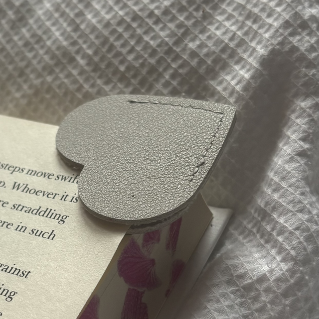 Personalised Leather Heart Bookmark | Grey | Engraved