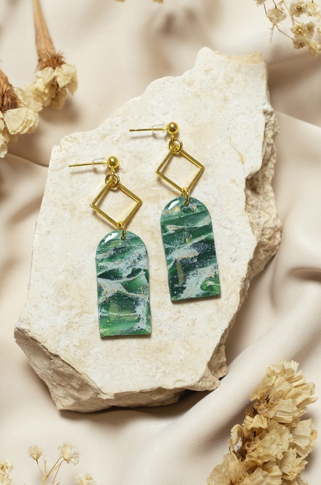 Pendientes mármol verde