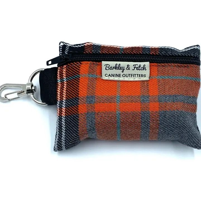Barkley &amp; Fetch - Orange &amp; Grey Tartan Poop Bag Holder 