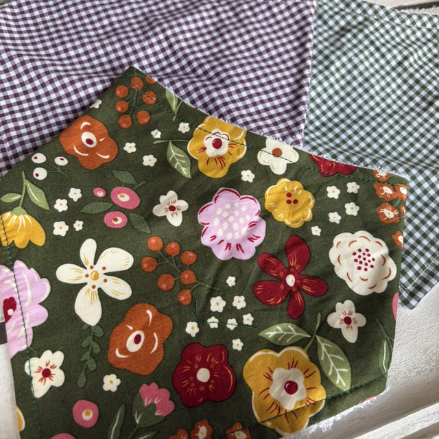 Three Pack Green Floral & Gingham Bamboo Bibs