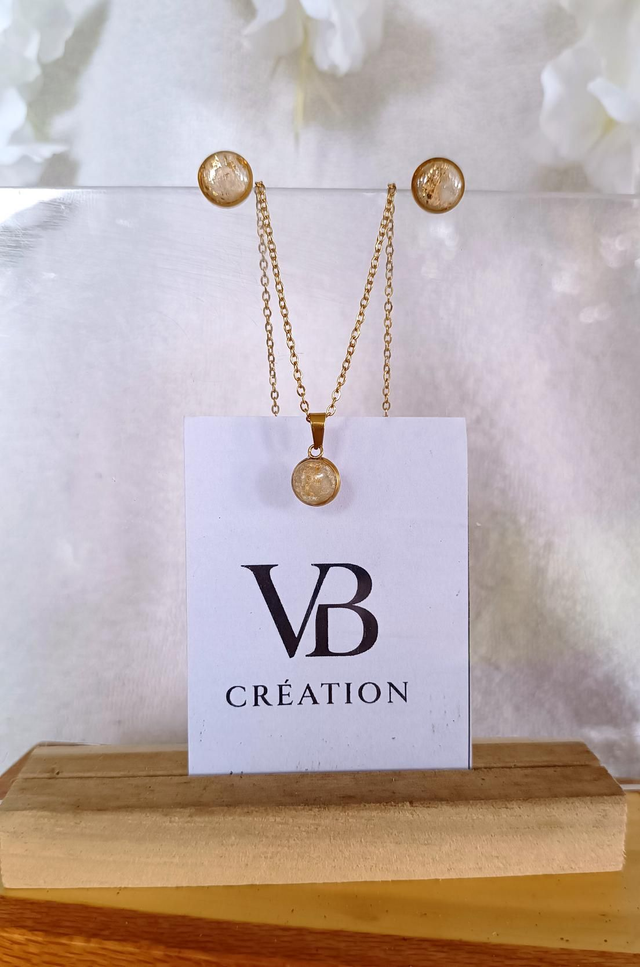 Parure puces marbrées blanches et or 