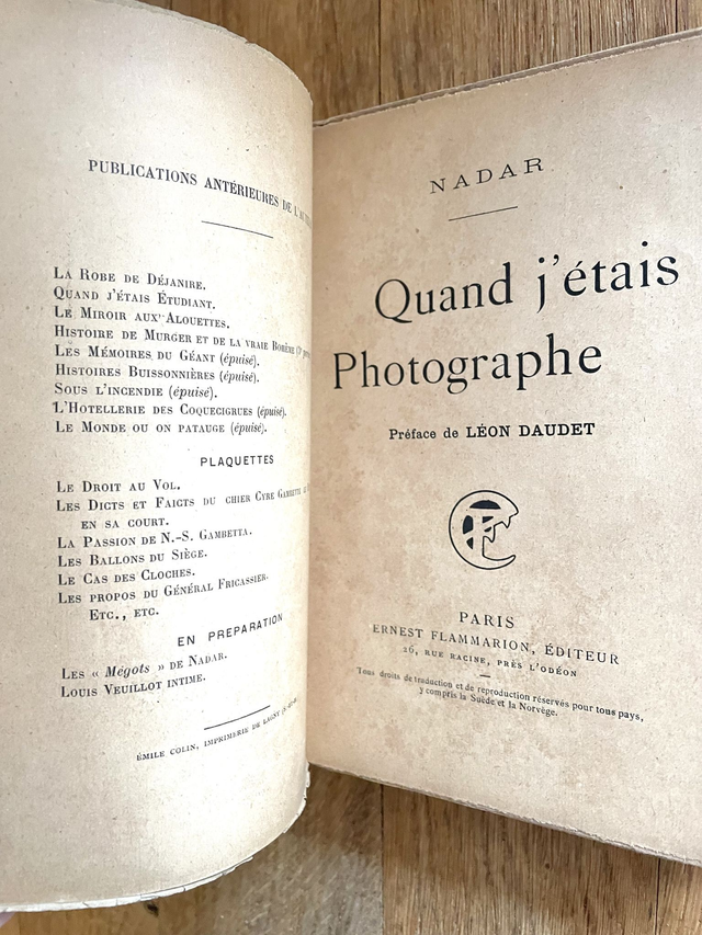 Livre "Quand j'étais photographe" - Nadar - 1900