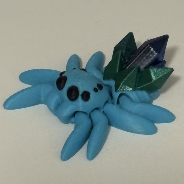 3D Printed Spider With Blue/Green Crystal