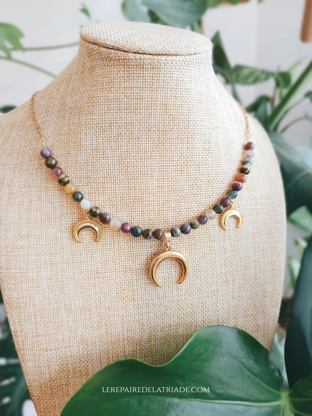 COLLIER - TRIPLE MOON (TOURMALINE MULTICOLORE)