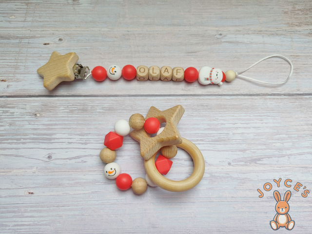 Attache tétine Noël - Modèle Olaf- prénom 6 lettres max