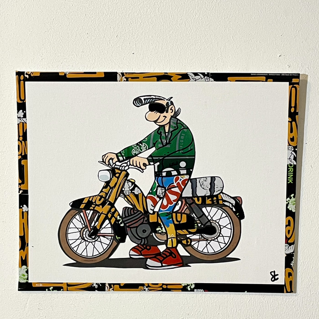 Tableau Lucien en mobylette 