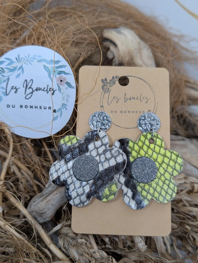 Boucles d&#039;oreilles fleur rétro m1133 serpent vert