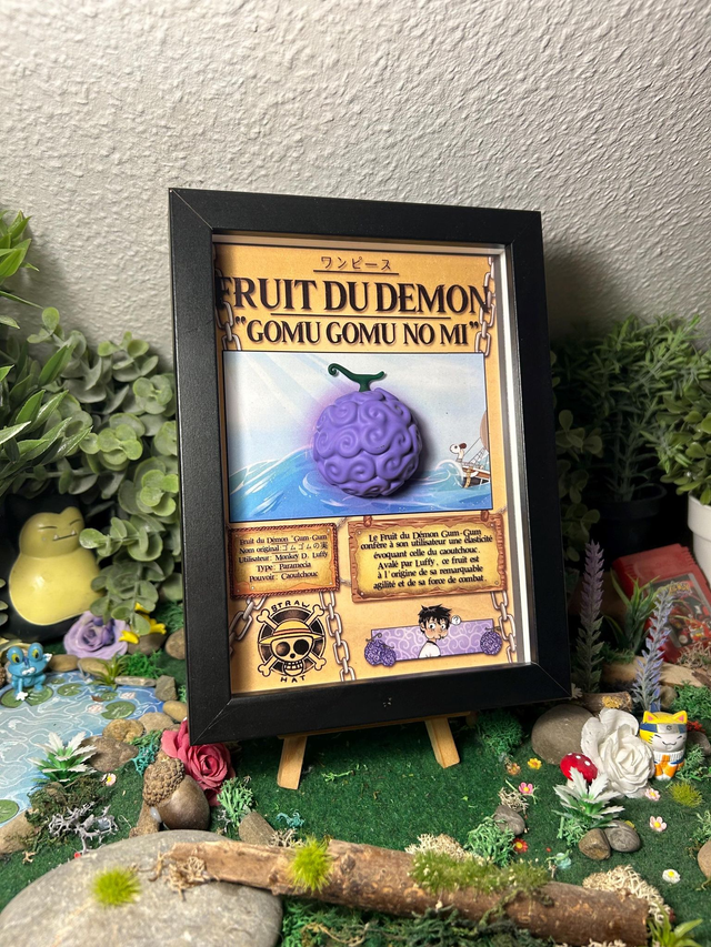 Cadre 3D Fruit du démon Caoutchou - Illustration originale &amp; impression 3D peinte à la main 