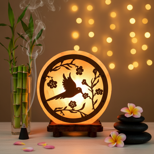 Lampe de Sel d&#039;Himalaya rose à frame - Oiseaux Seul