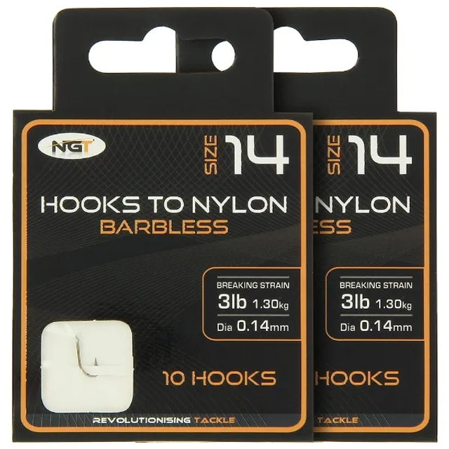 Size 14 Hook -NGT Hooks to Nylon Combo - Pack Size 10