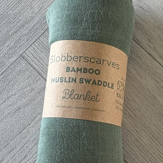 Forest Green Bamboo Muslin Swaddle Blanket 