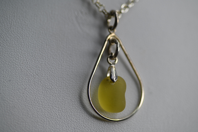Yellow seaglass 925 silver necklace 