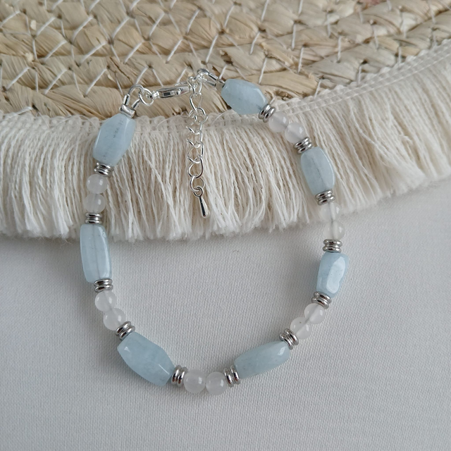 Dames Armband met Aquamarijn en Witte Jade, handgemaakt - Balans & Rust (1.212)