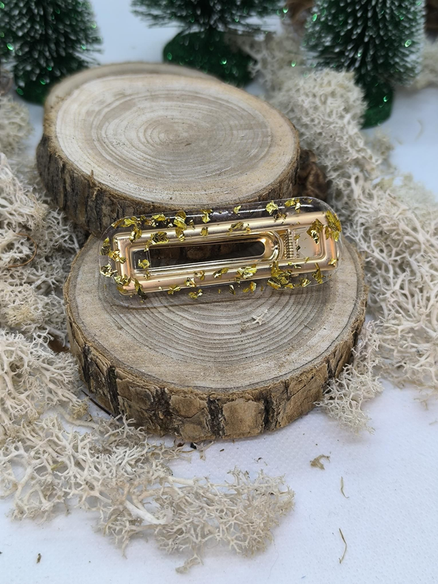 Barrette cheveux transparente feuilles d'or 