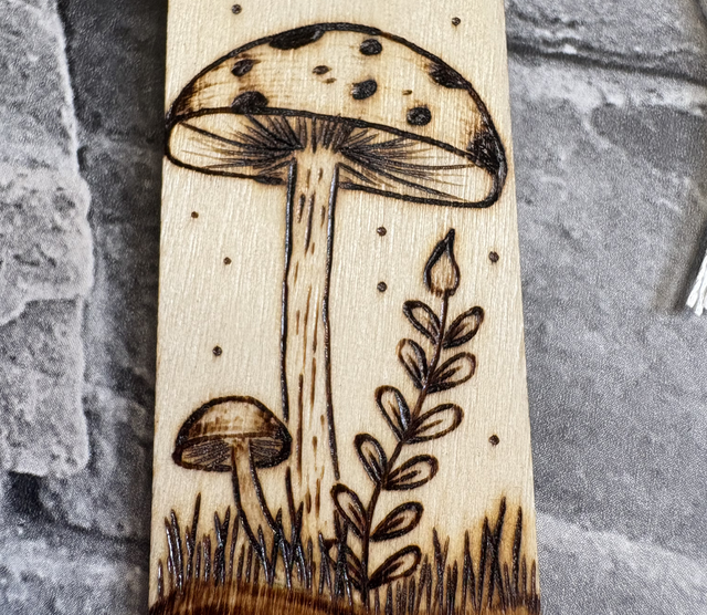 Mushroom/fly agaric design bookmark. Pyrography art. Handburnt.