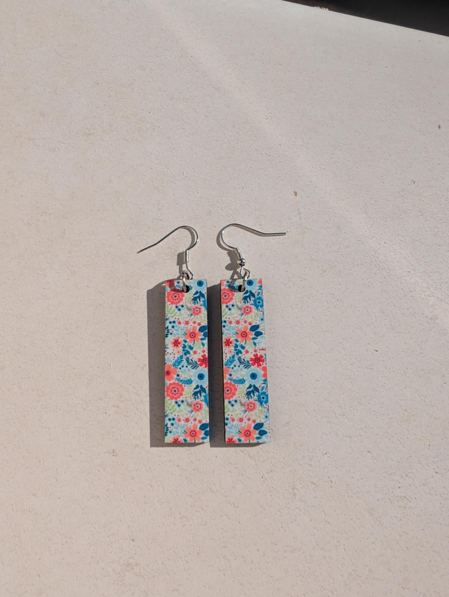 N°12 Boucles d'oreilles rectangle fantaisie hypoallergénique 