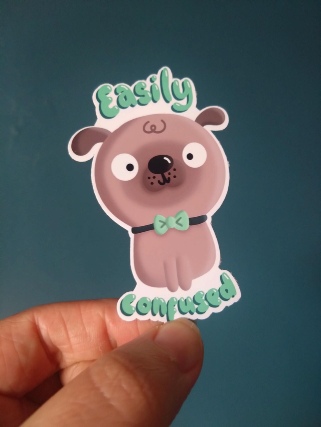 Easily confused pug dog die cut vinyl sticker 