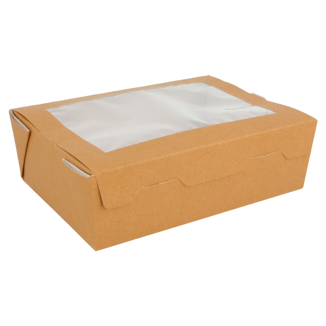 CAJA ENSALADA RECT. CON VENTANA 1 L.12x17x5,5 MARRON (25 un)