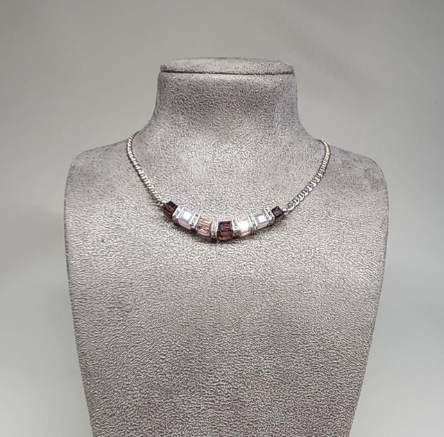 Pink cube crystal sterling silver necklace