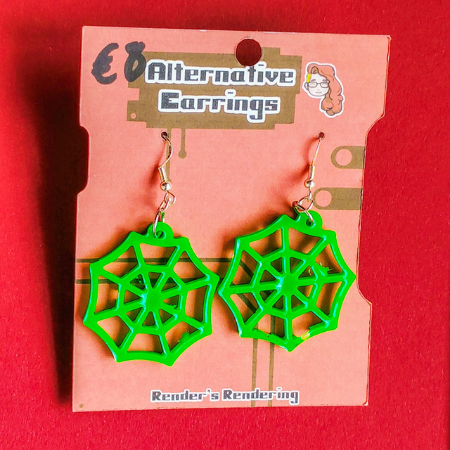 Green Spiderweb - Alternative - Earrings  [EAR-ALT-SW-G]