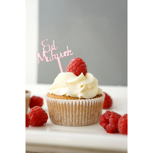 8 pcs Eid Acrylic Cupcake Topper - Rose Gold