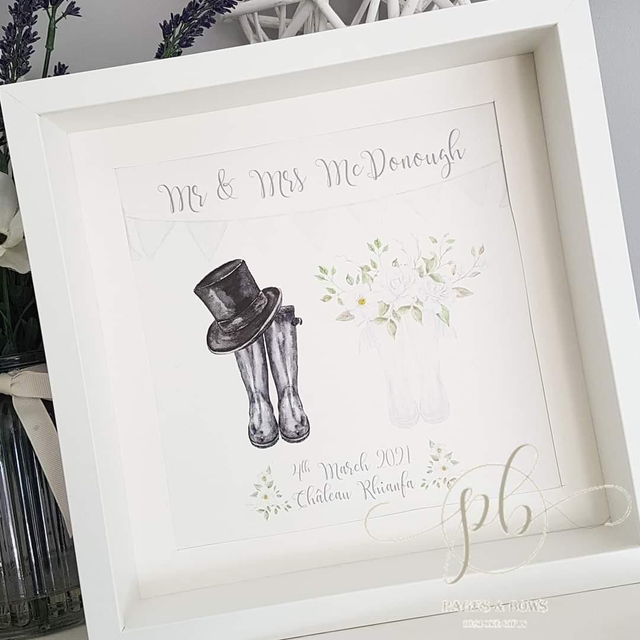 Wedding wellington boot personalised print and frame 