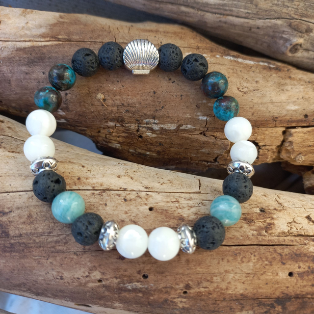 Bracelet en Amazonite,Pierres de lave,Nacre et Azurite