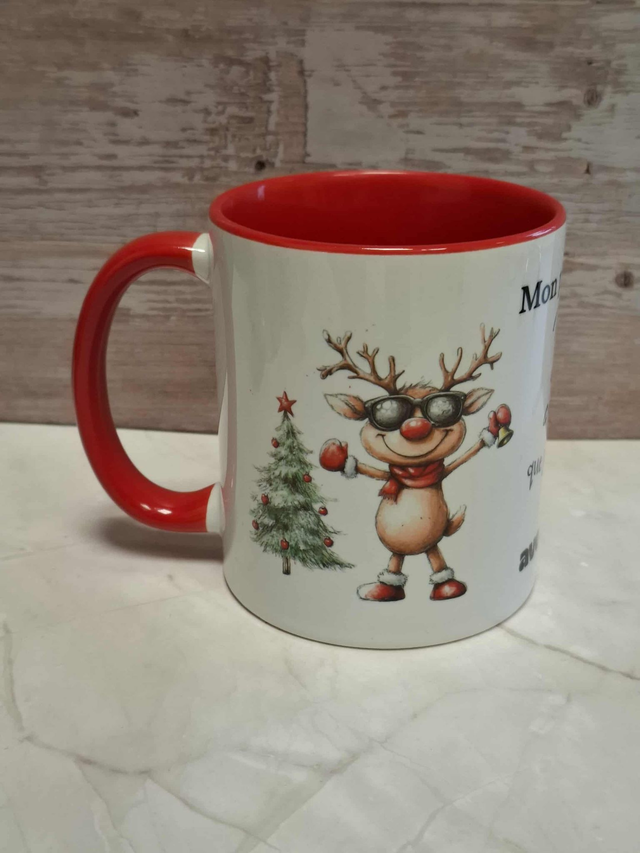 Mug rouge rennes de noël