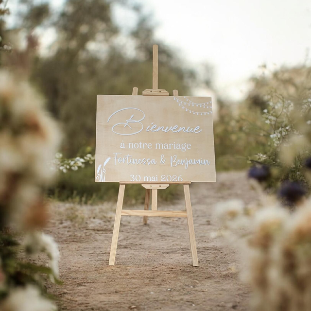 Panneau de bienvenue mariage en contreplaqué