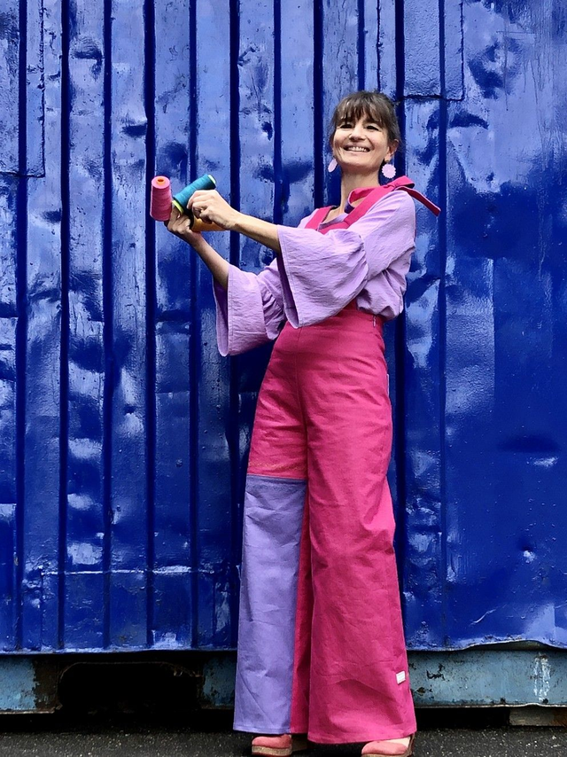  Salopette bicolore rose violet