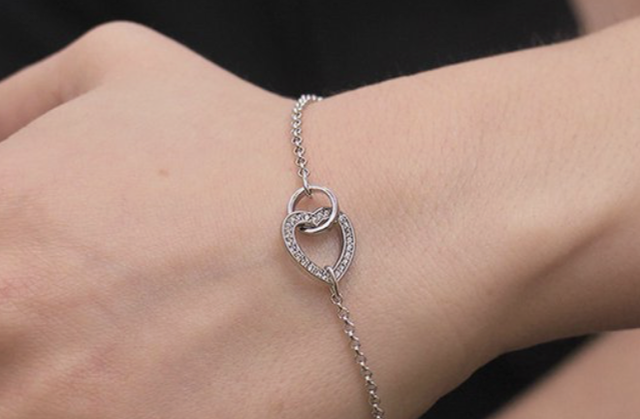 Bracelet Coeur Verrouillé By MoustickatCie. - Argenté et Cristal