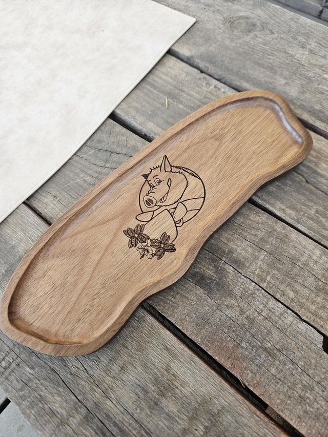 Plateau acajou mascotte sanglier