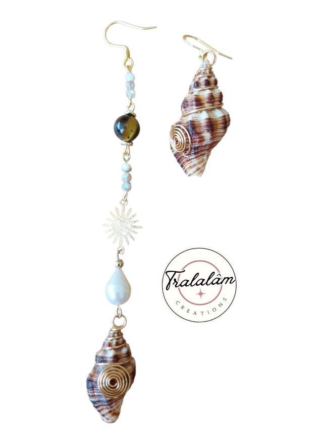 ✨Boucles d&#039;oreilles asymétriques coquillages maxi✨EVASION (181BO)