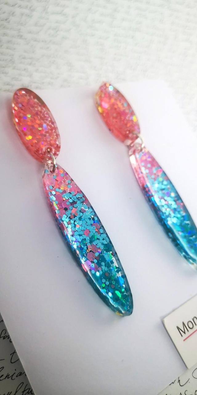 Boucles d'oreilles Elia 8cm rose turquoise 