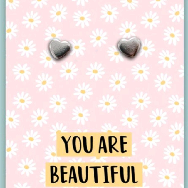 Heart Stud Earrings - You Are Beautiful 