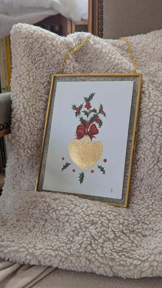 Ex-voto bouquet de houx encadré 