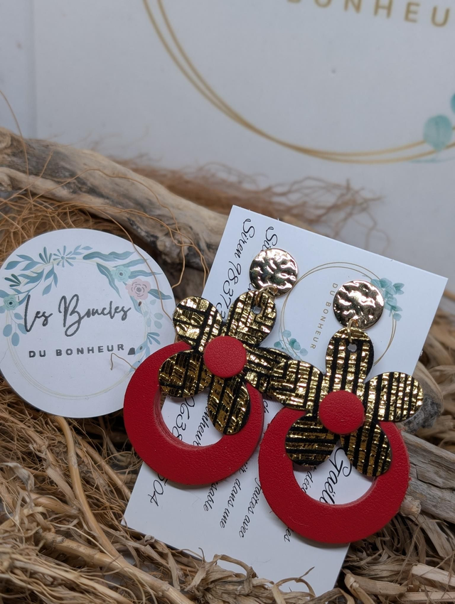 Boucles d'oreilles baby Marguerite rouge doré bm1147